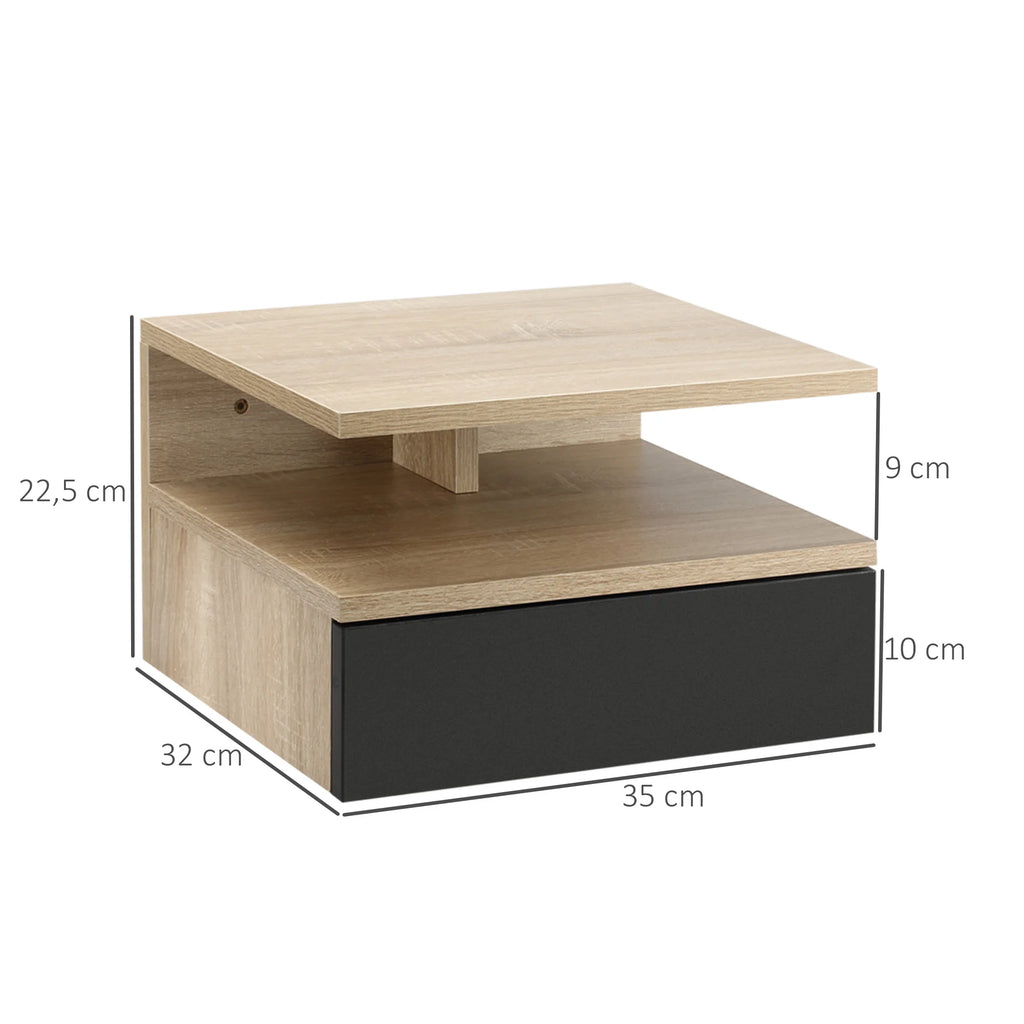 Homcom Set of 2 Floating Nightstands with 1 Drawer and Shelf 35X32X22.5 cm