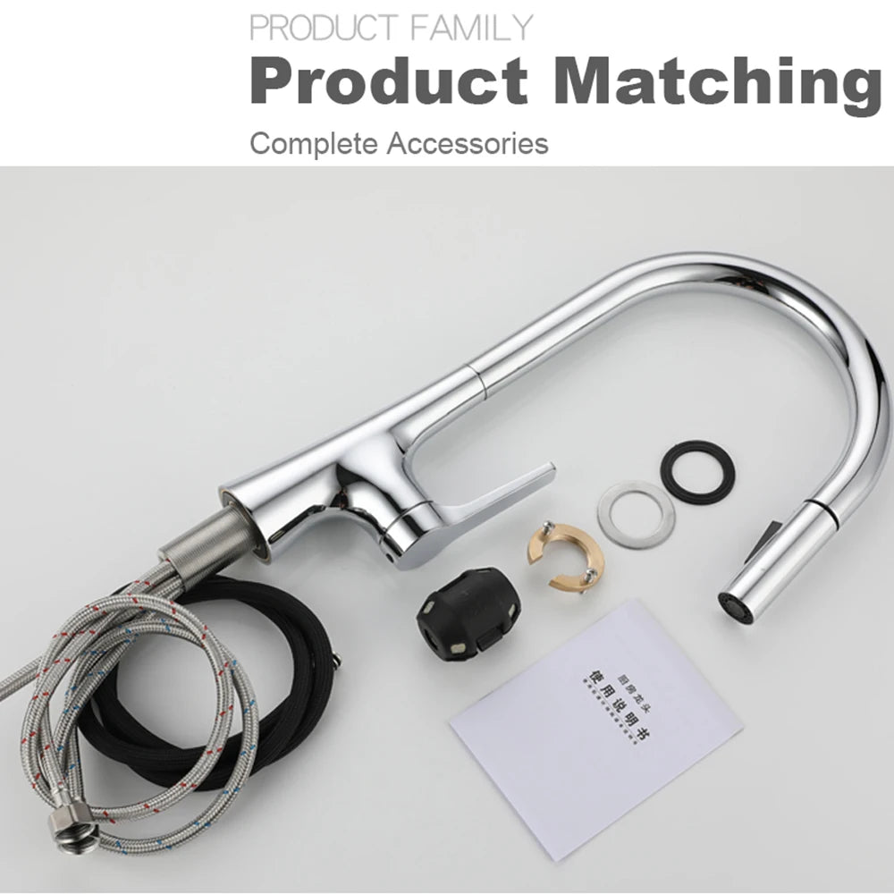 Bagnolux Brass Chrome Black Brushed Gold Spray Rotation Deck Mounted Hot And Cold Water Sink Taps Pull Out Spout Kitchen Faucet