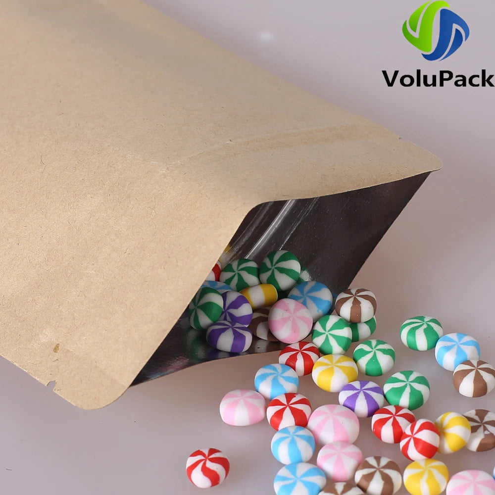 Zip Lock Mylar Packaging Bags with Tear Notch,Multi Sizes Smell Proof Kraft Paper Bags,Heat Sealing Ziplock Pouches,Eco-friendly