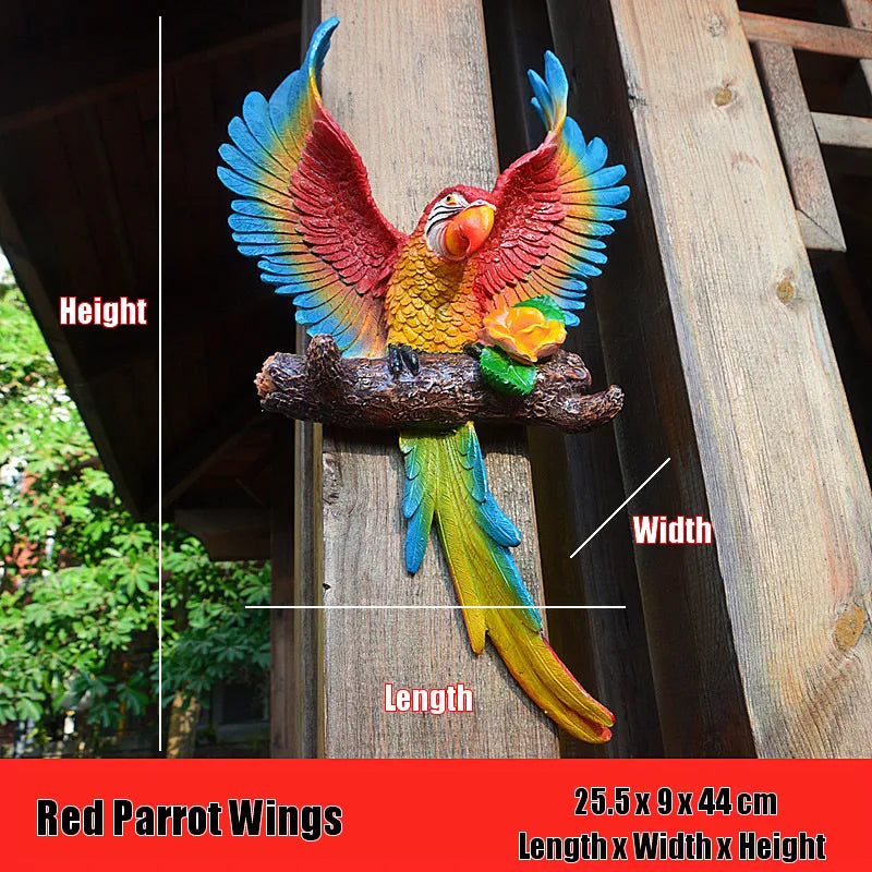 Creative Resin Parrot Wall Tree Mounted Outdoor Garden Decoration Statue Animal Sculpture For Home Office Garden Decor Ornament