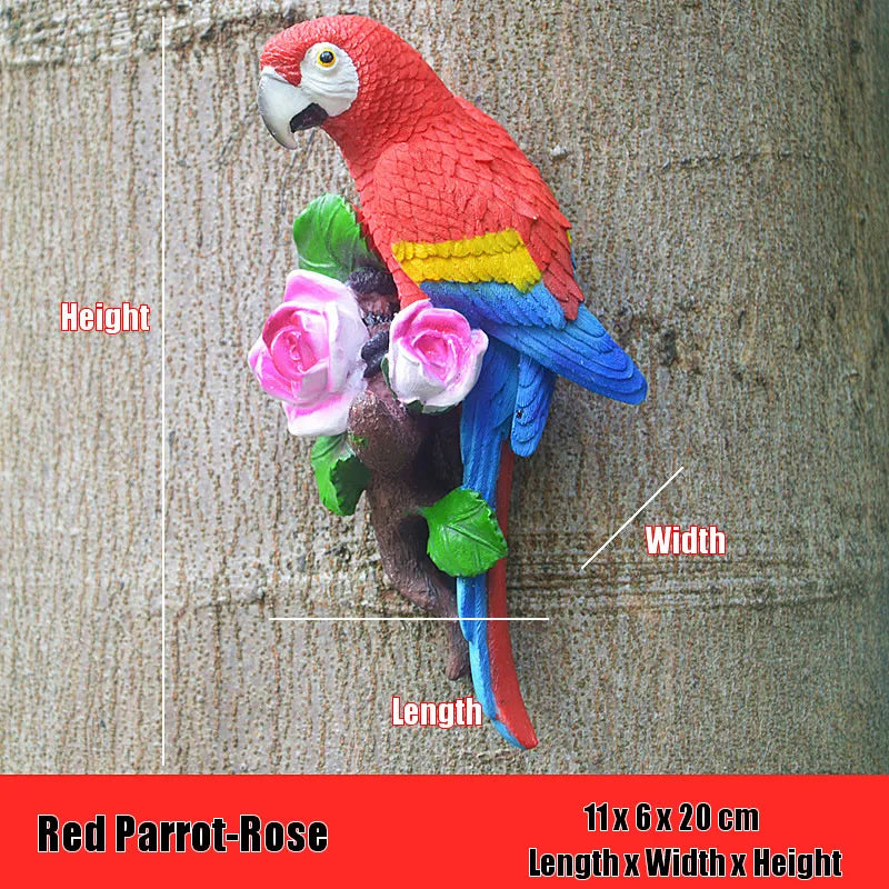 Creative Resin Parrot Wall Tree Mounted Outdoor Garden Decoration Statue Animal Sculpture For Home Office Garden Decor Ornament