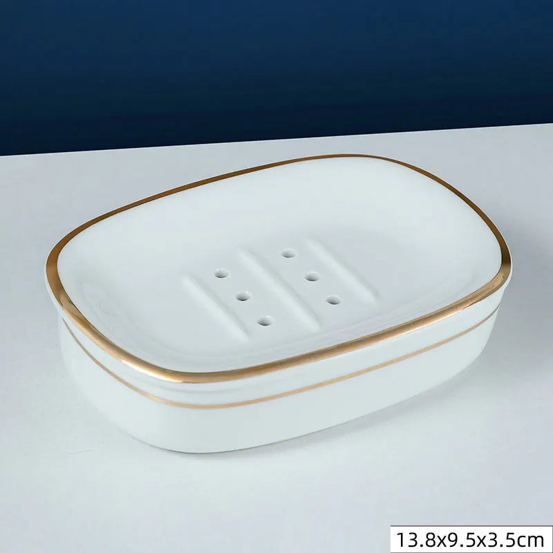 Nordic Home And Hotel Gold Inlay Double Layer Soap Holder Bathroom Ceramic Soap Dish With Drain Porte Savon держатель для мыла