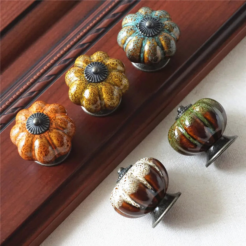 1pcs Pumpkin Knobs Ceramic Knobs Dresser Knob Drawer / Cabinet Handle Pulls / Colorful Kitchen Cupboard Knob Furniture Hardware