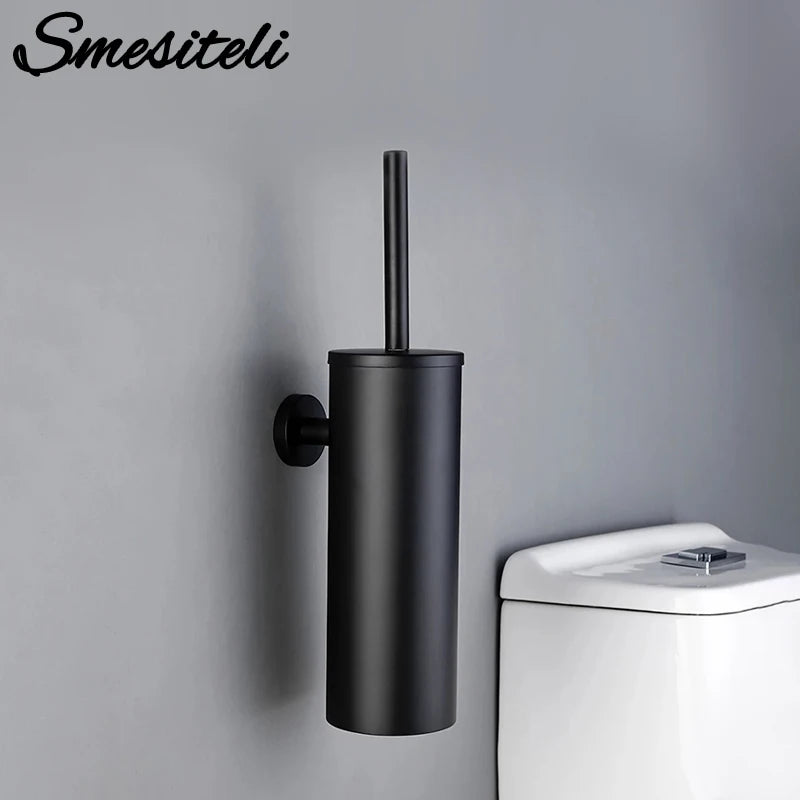 Black Toilet Brush Holder In Wall For Bathroom Set Modern Style 304 Stainless Steel Material No Dead Toilet Cleaning