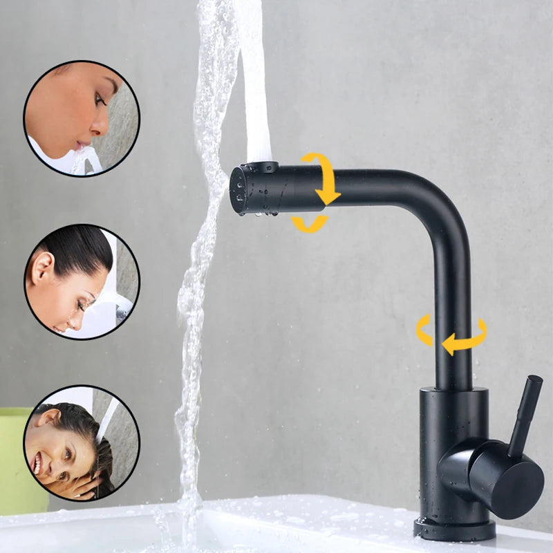 Dfrkjhre Bathroom Basin Faucet Matte Black Series for Sink Vessel Stainless Steel Hot and Cold Water Mixer Tap Crane