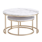 2 in 1 Marble Texture 80cm Coffee Table For Living Room Sofa Side Round Tea Desk Wooden Combination Home Furniture Metal Bracket