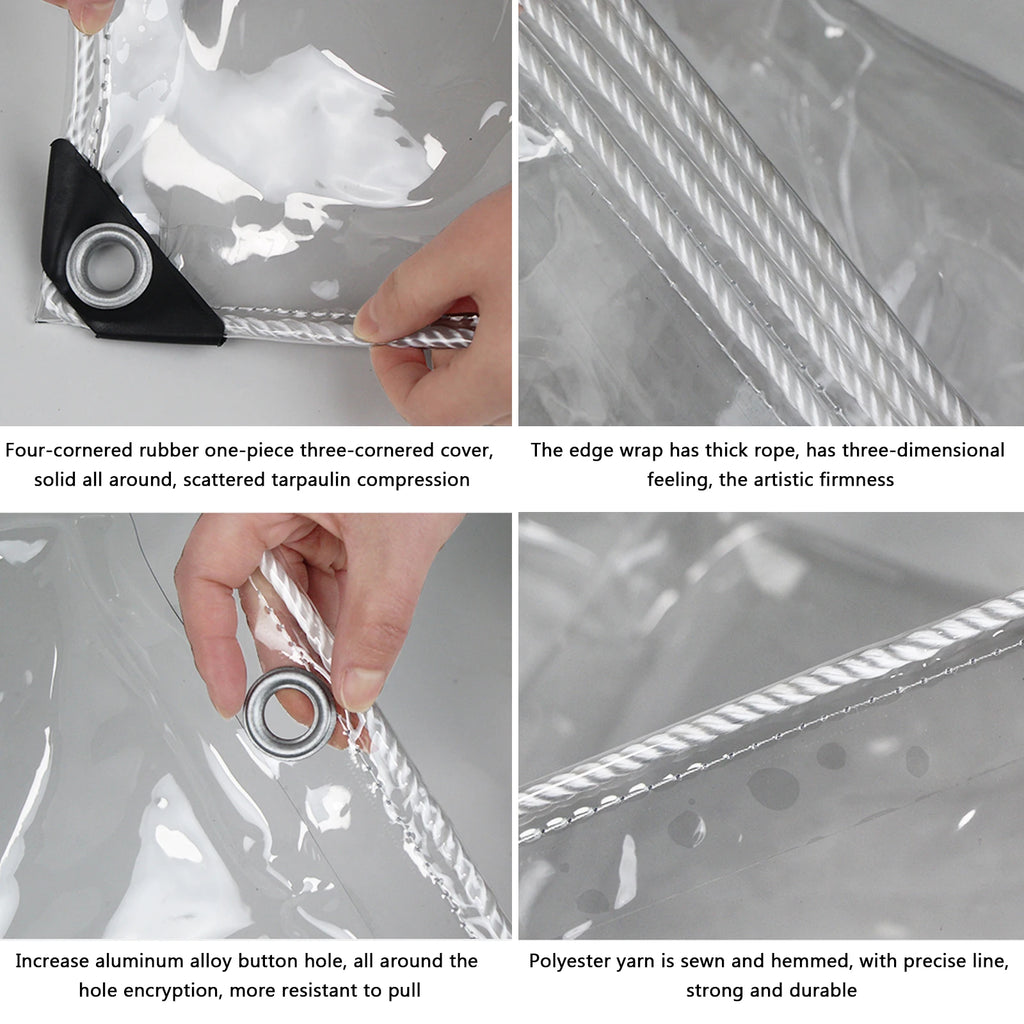 Clear Tarps Heavy Duty PVC, Transparent Tarp Durable Waterproof Dustproof Windproof Tarpaulin with Grommets & Ropes for Patio