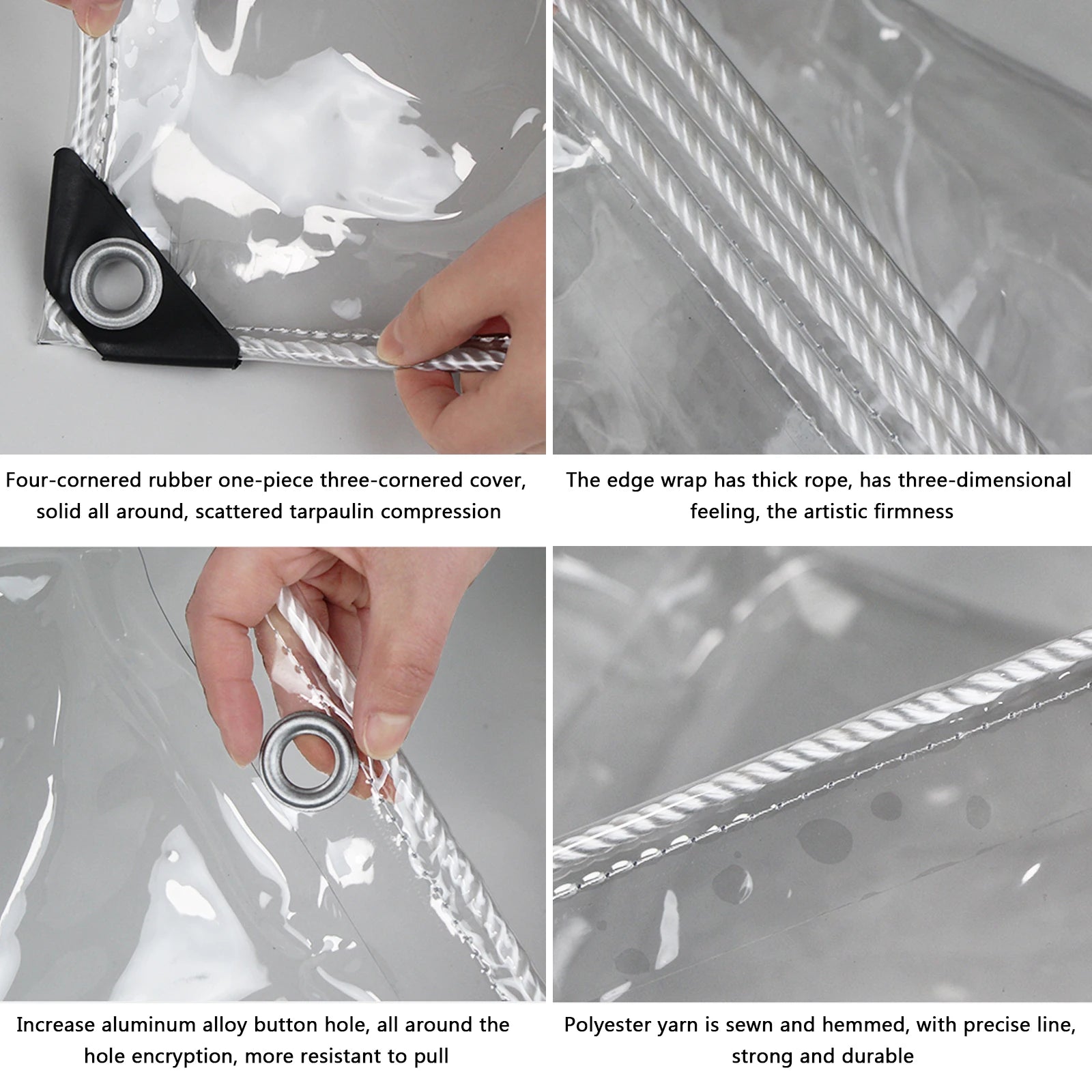 Clear Tarps Heavy Duty PVC, Transparent Tarp Durable Waterproof Dustproof Windproof Tarpaulin with Grommets & Ropes for Patio