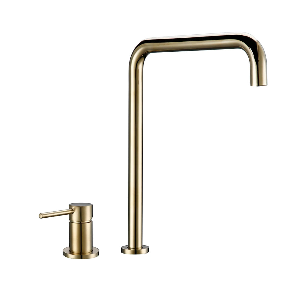 Smesiteli 360 Degree Swivle Kitchen Faucet Solid Brass Double Hole Single Handle Matt Black L-Shaped Kitchen Wash Basin Faucet