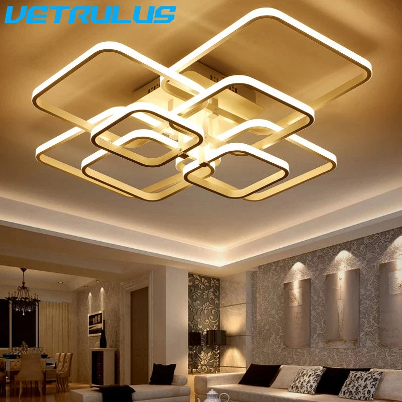 Modern LED Ceiling Lamp White Acrylic Chandelier Fixture Nordic Aluminum Lights Living Dining Room Lustre Hall Decor Plafon