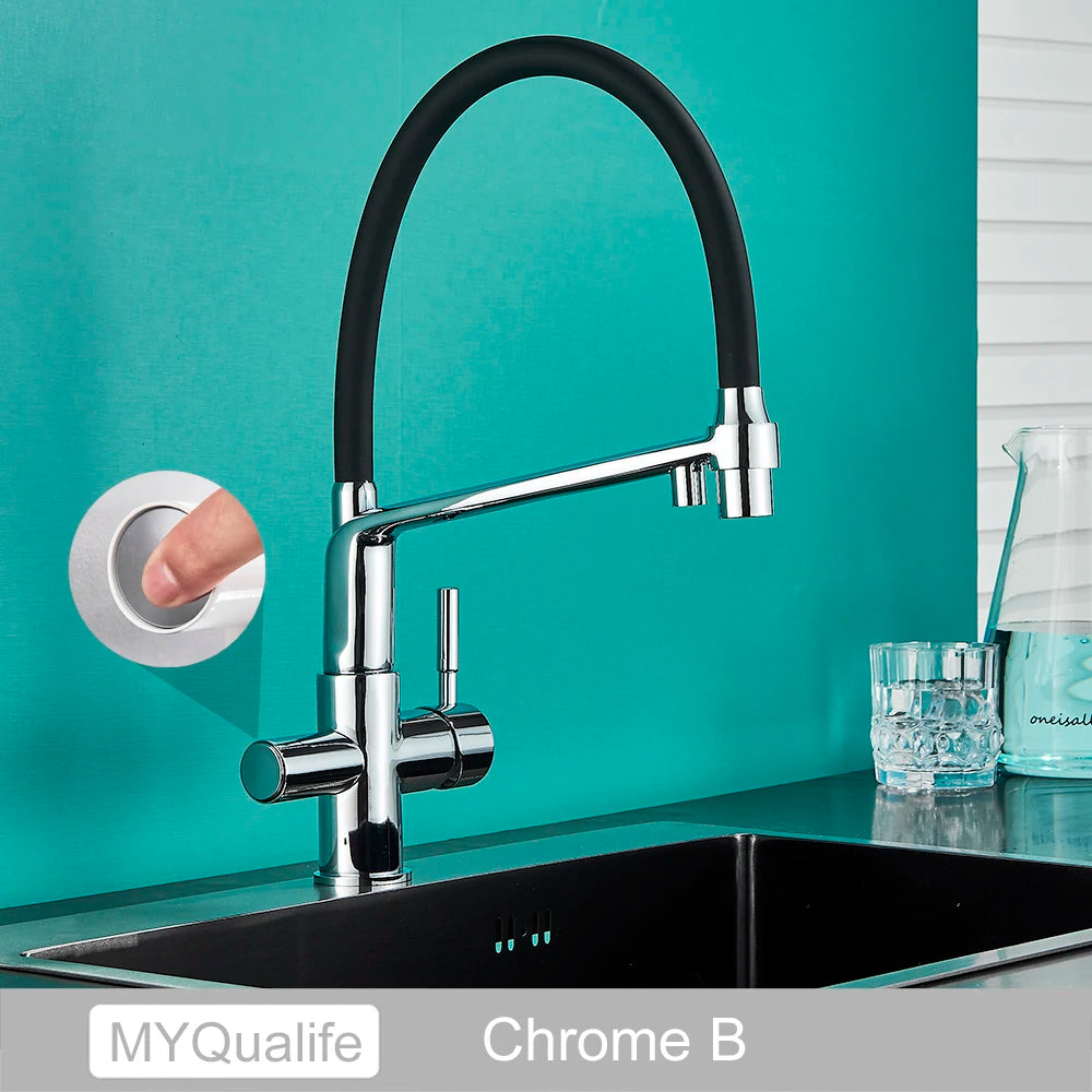 Matte Black Kitchen Sink Faucet Tap Pure Water Filter Mixer Crane Dual Handles Purification Kitchen Hot and Cold Water Tap