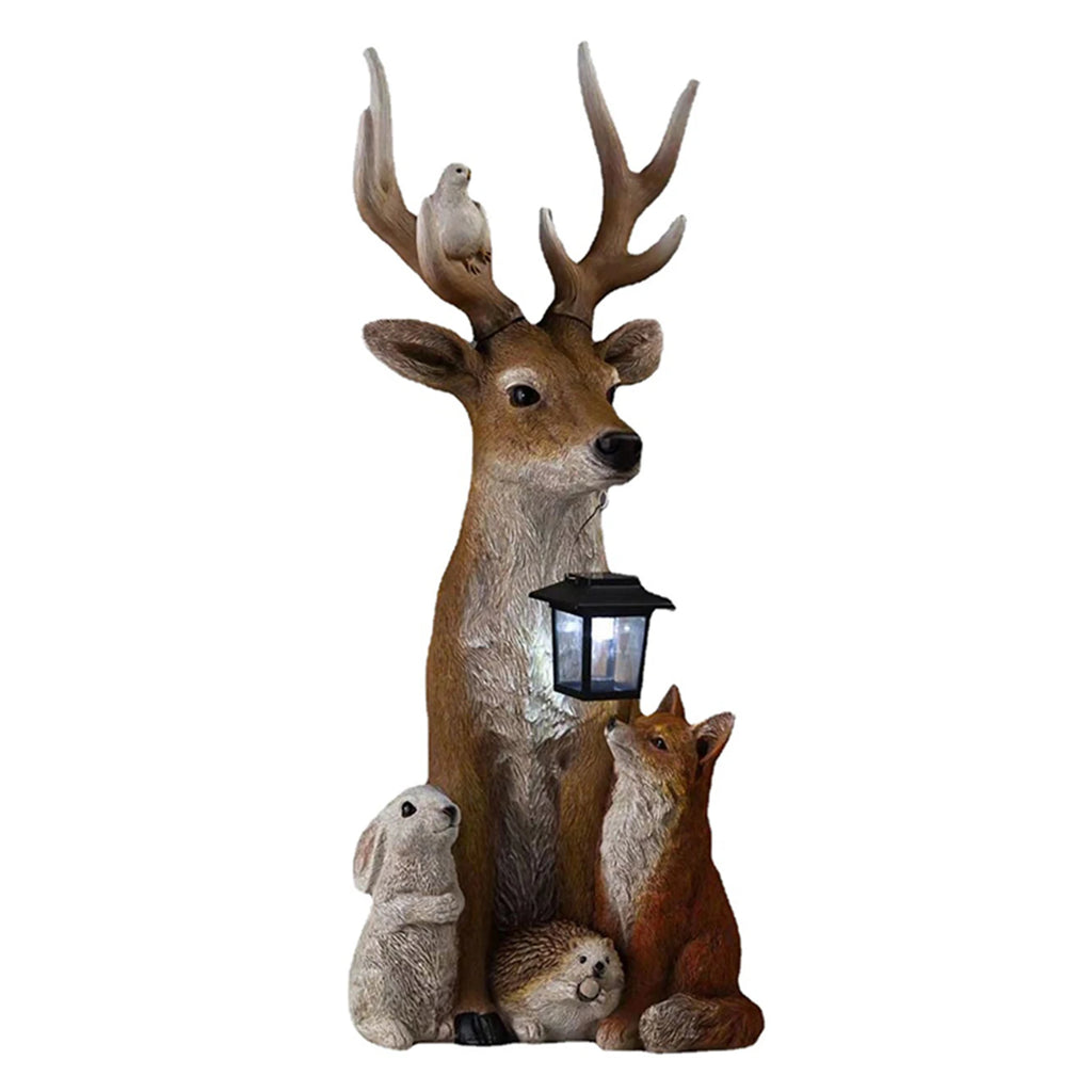 Deer Statue with Solar Light, Hand Painted Animals, Resin Ornament, Outdoor Garden, Courtyard, Street Lighting Decoration