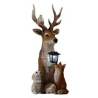 Deer Statue with Solar Light, Hand Painted Animals, Resin Ornament, Outdoor Garden, Courtyard, Street Lighting Decoration