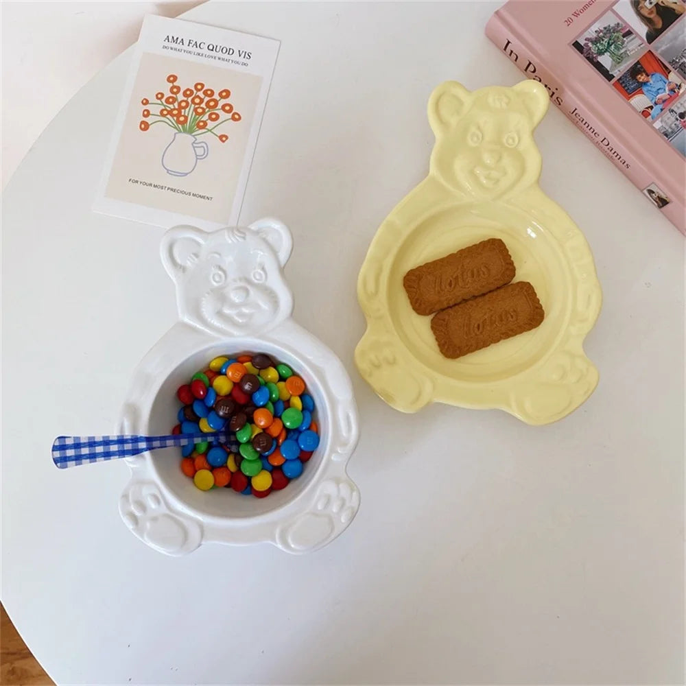 Korean Cartoon Student Tableware 2021 New INS Cute Bear Ceramic Bowls Children's Dessert Breakfast Cereal Fruit Salad Soup Bowl