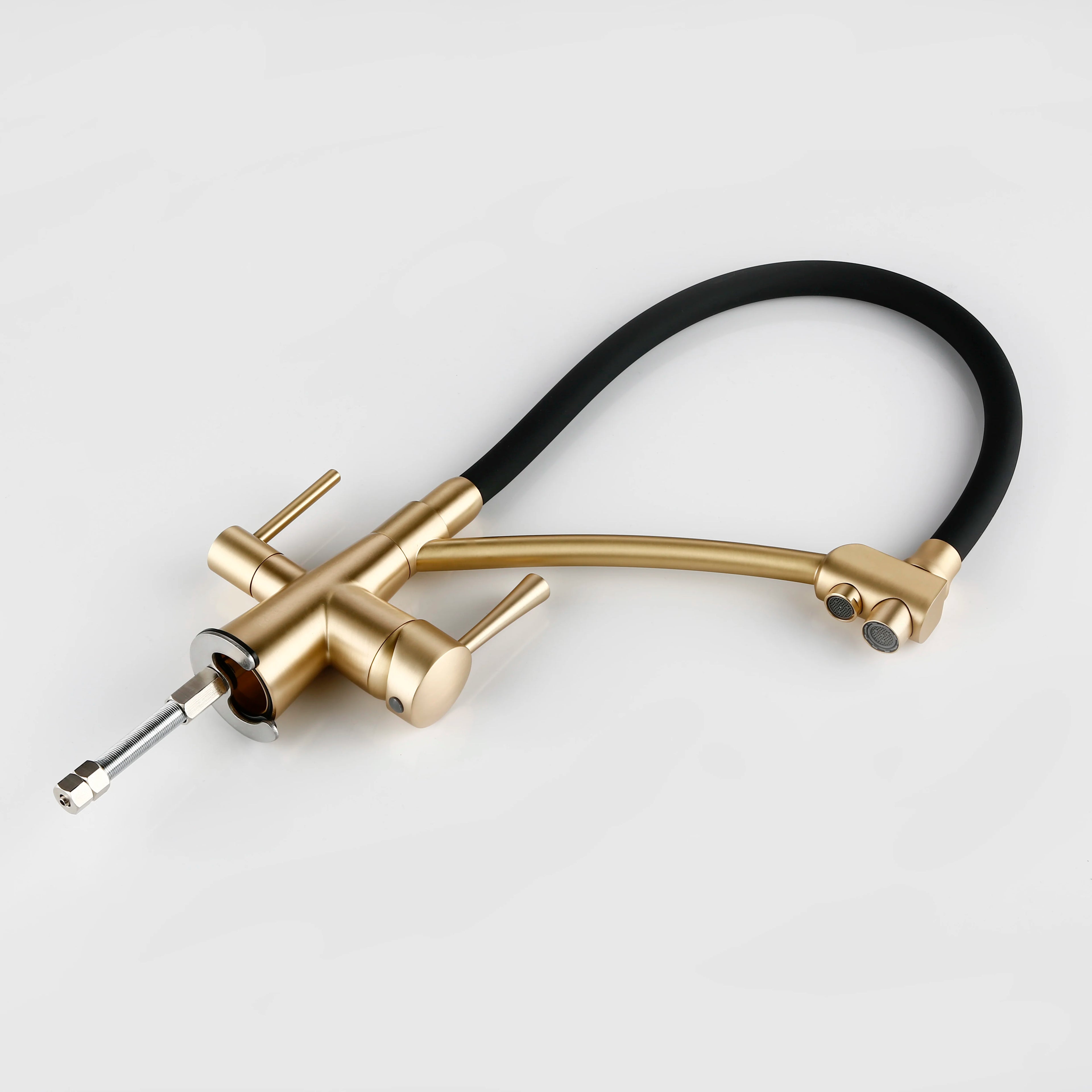 Pull Out Kitchen Faucet Double Handle Single Hole Mixer Tap Hot And Cold With Filter Water Brushed Gold Alba Black