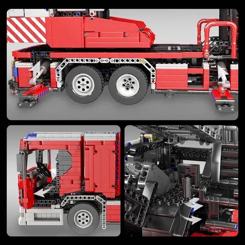 MOULD KING 17022 Technical Fire Engine Truck Remote Controlled Building Blocks Toys Set with Turntable Ladder