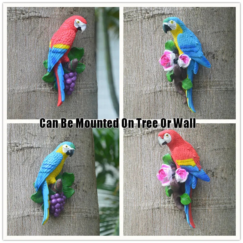 Creative Resin Parrot Wall Tree Mounted Outdoor Garden Decoration Statue Animal Sculpture For Home Office Garden Decor Ornament