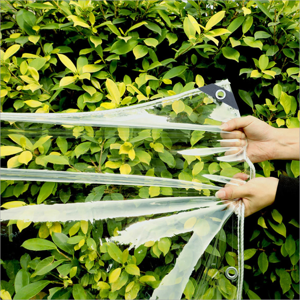 Clear Tarps Heavy Duty PVC, Transparent Tarp Durable Waterproof Dustproof Windproof Tarpaulin with Grommets & Ropes for Patio