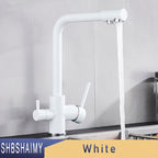 SHBSHAIMY Brushed Nickel Filter Kitchen Faucet Drinking Water Kitchen Tap Deck Mounted Dual Handles 3-Way Hot Cold Water Mixer