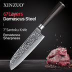 XINZUO 1-5 PCS Kitchen Knives Set VG10 Damascus Stainless Steel Sharp Chef Santoku Nakiri Slicing Paring Knife Pakkawood Handle