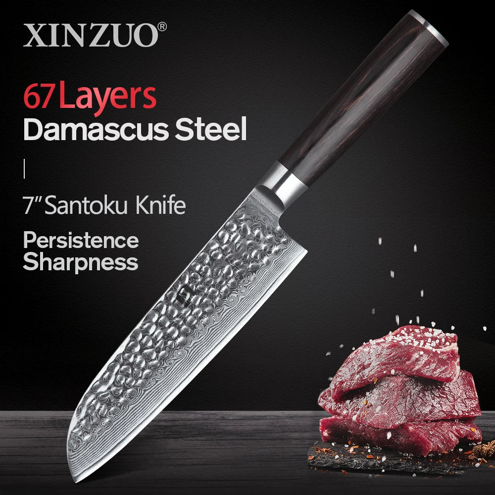 XINZUO 1-5 PCS Kitchen Knives Set VG10 Damascus Stainless Steel Sharp Chef Santoku Nakiri Slicing Paring Knife Pakkawood Handle
