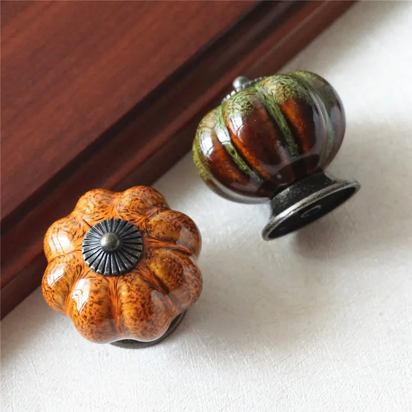 1pcs Pumpkin Knobs Ceramic Knobs Dresser Knob Drawer / Cabinet Handle Pulls / Colorful Kitchen Cupboard Knob Furniture Hardware