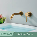 Bathroom Basin Faucet Brushed Golden Concealed Wall Mounted Faucet Tap 360 Rotation Single Handle Hot Cold Water Bath Mixer Tap