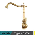 Antique Brass Kitchen Faucet Hot & Cold Mixer Tap Single Hole Bathroom Faucet  Rotatable crane Blue and white porcelain handle