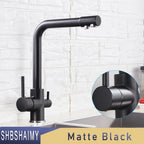 SHBSHAIMY Brushed Nickel Filter Kitchen Faucet Drinking Water Kitchen Tap Deck Mounted Dual Handles 3-Way Hot Cold Water Mixer