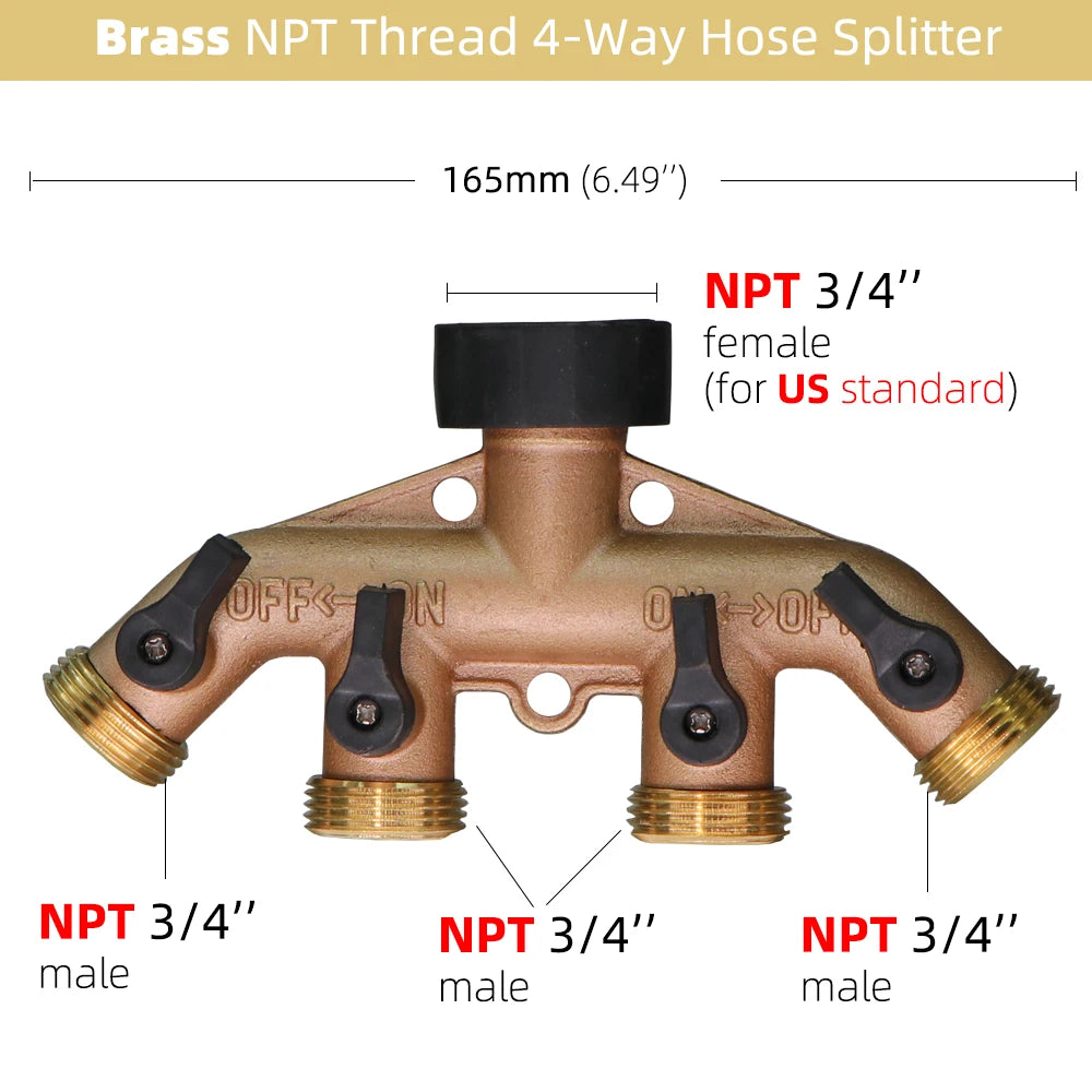 1PC BSP NPT 3/4" 4-Way Brass Plastic Garden Hose Splitter Y-Type Watering Connector Distributor For Outdoor Tap Faucet Adapter