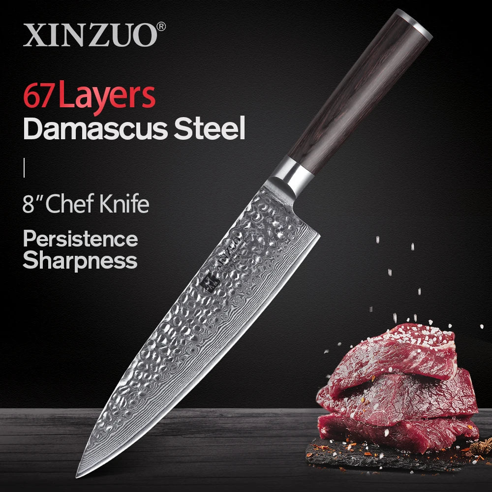 XINZUO 1-5 PCS Kitchen Knives Set VG10 Damascus Stainless Steel Sharp Chef Santoku Nakiri Slicing Paring Knife Pakkawood Handle