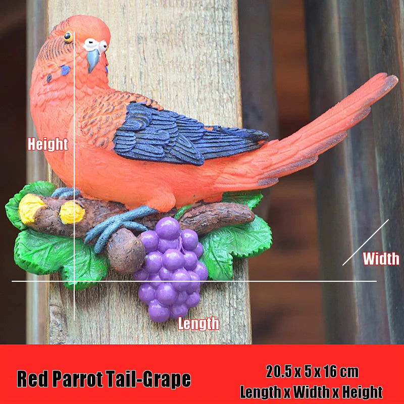 Creative Resin Parrot Wall Tree Mounted Outdoor Garden Decoration Statue Animal Sculpture For Home Office Garden Decor Ornament