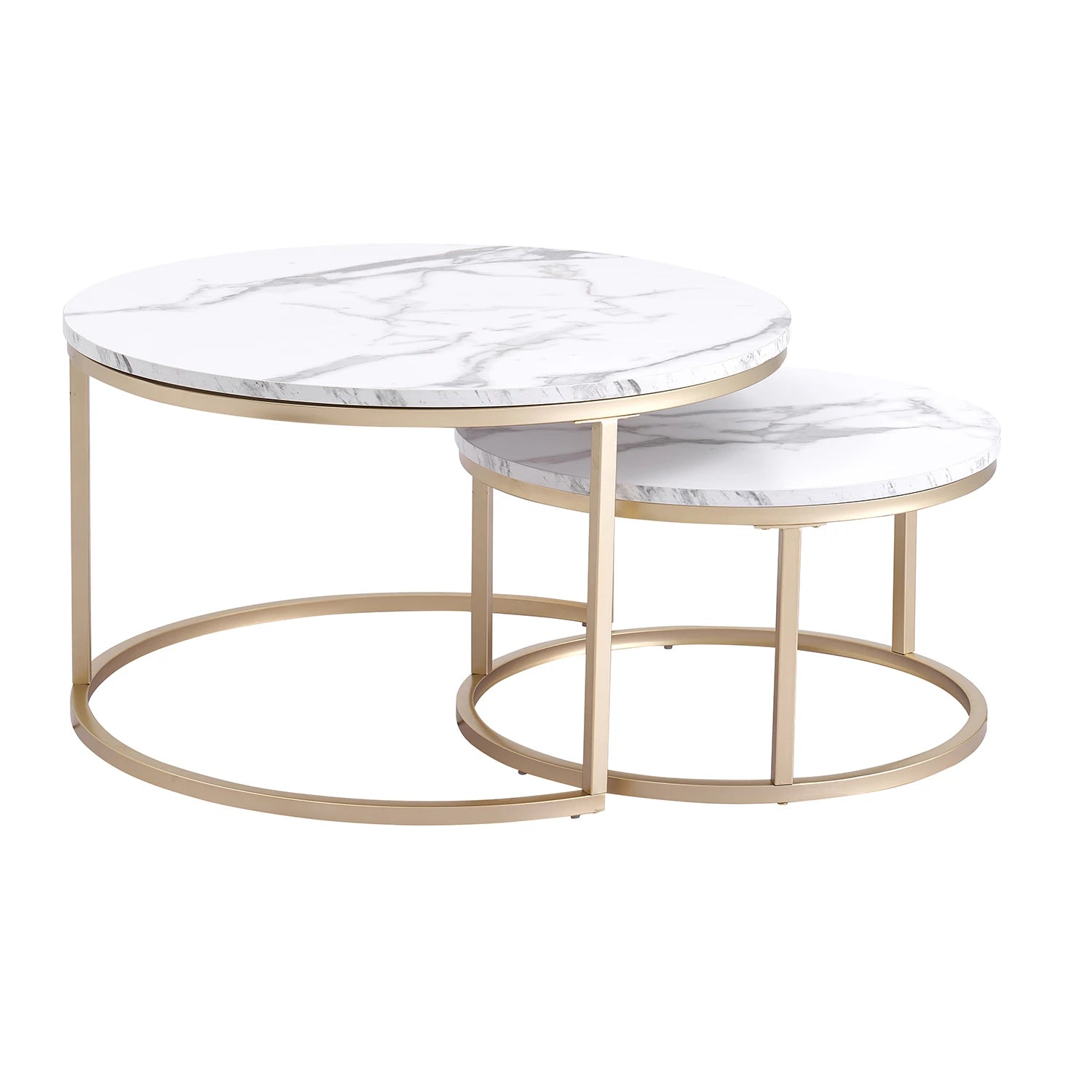 2 in 1 Marble Texture 80cm Coffee Table For Living Room Sofa Side Round Tea Desk Wooden Combination Home Furniture Metal Bracket