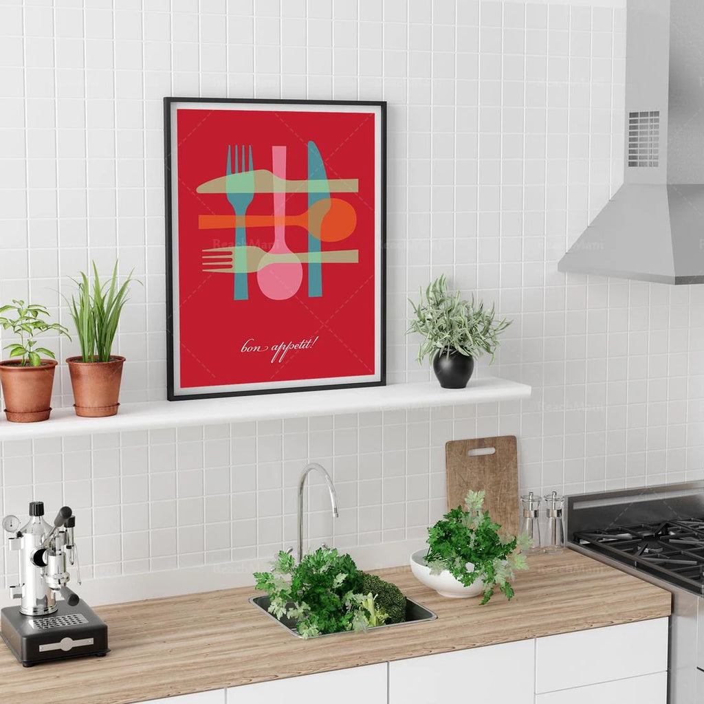 Kitchen Utensils Wall Art- Gourmet Chef gift, Homemade is best Kitchen Art print, Modern Mid Century style Foodie gift