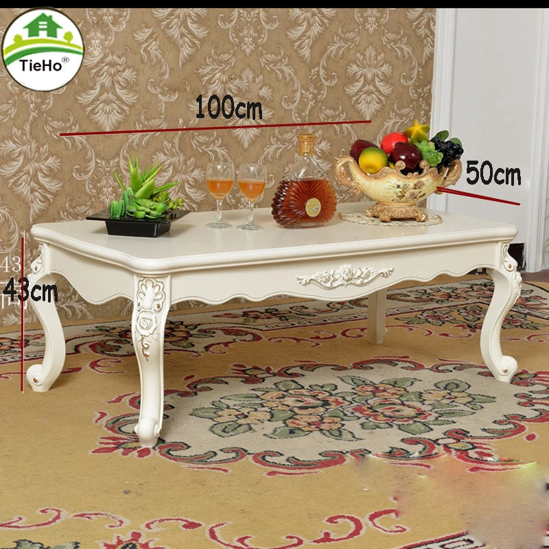 TieHo European Style Living Room Coffee Table Wood Rectangle Ivory White Center Table Modern Small Apartment Home Furniture