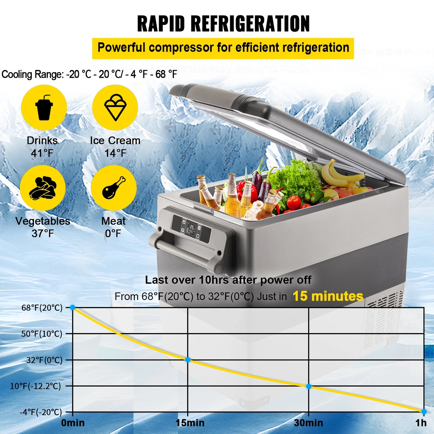 VEVOR Portable Car Refrigerator - Freezer Cooler 12/24V
