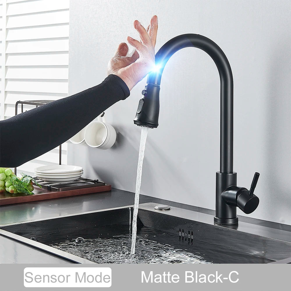 Black Pull-Out Sensor Kitchen Faucet - Touch Control Mixer Tap