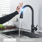 Black Pull-Out Sensor Kitchen Faucet - Touch Control Mixer Tap