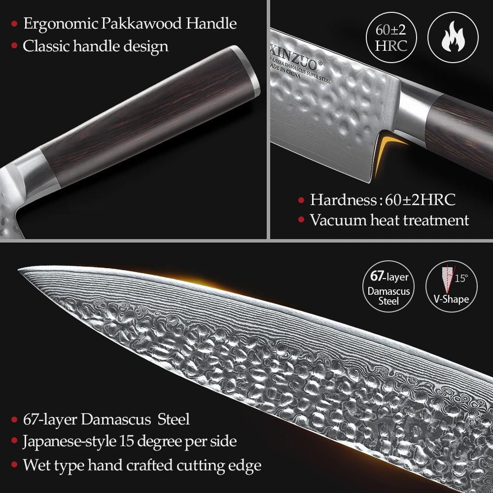 XINZUO 1-5 PCS Kitchen Knives Set VG10 Damascus Stainless Steel Sharp Chef Santoku Nakiri Slicing Paring Knife Pakkawood Handle