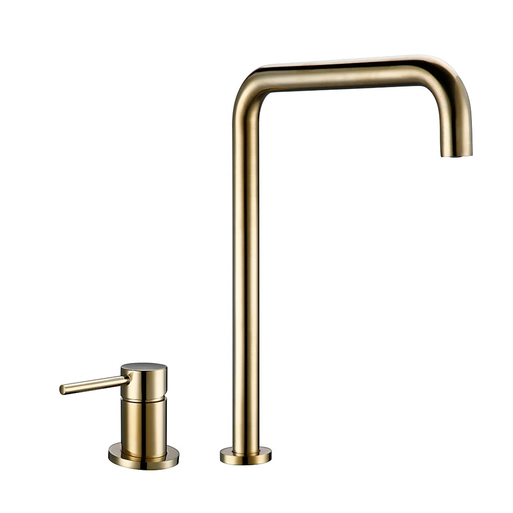Smesiteli 360 Degree Swivle Kitchen Faucet Solid Brass Double Hole Single Handle Matt Black L-Shaped Kitchen Wash Basin Faucet