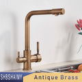 SHBSHAIMY Brushed Nickel Filter Kitchen Faucet Drinking Water Kitchen Tap Deck Mounted Dual Handles 3-Way Hot Cold Water Mixer