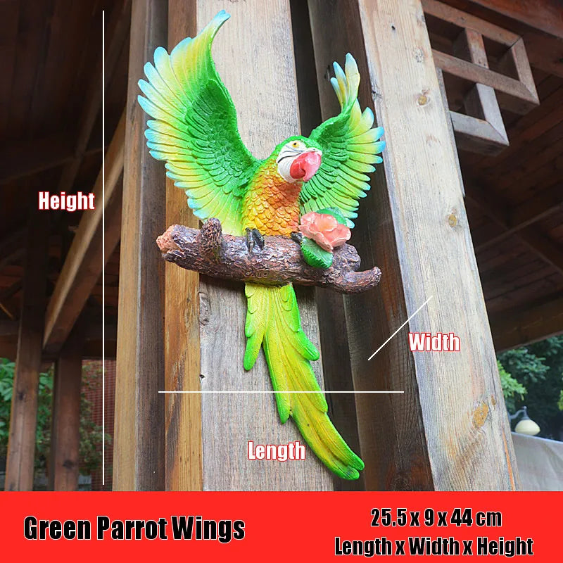 Creative Resin Parrot Wall Tree Mounted Outdoor Garden Decoration Statue Animal Sculpture For Home Office Garden Decor Ornament