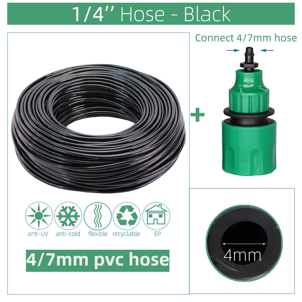 10/20/25/30/50 Meter 4/7mm Garden Water Hose 1/4" Quick Connector PVC Irrigation Tubing Black White Blue Green Transparent Pipe