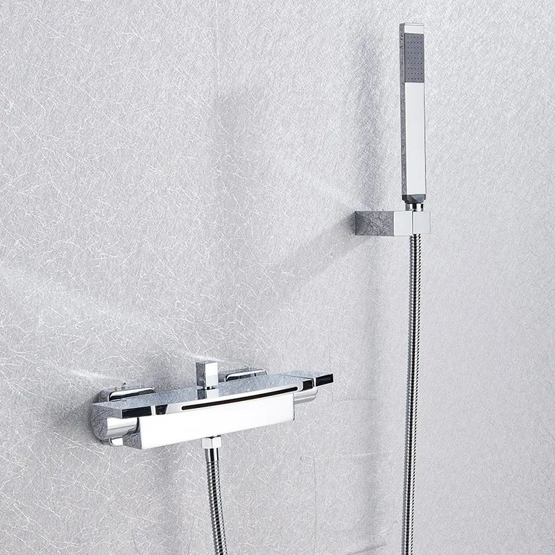 Bathroom Tub Faucet Single Handle Waterfall Spout Mixer Tap with Hand Shower Wall Mounted Bath Faucet Bathtub Faucet Water Mixer