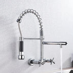 Myqualife Kitchen Faucet Torneira Cozinha Double Handle Mounted On Spring Faucet With 2 Nozzles Chrome Finish New Grifo Cocina