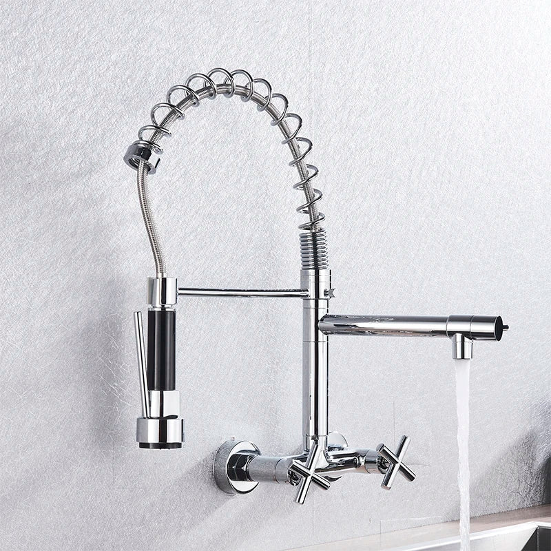 Myqualife Kitchen Faucet Torneira Cozinha Double Handle Mounted On Spring Faucet With 2 Nozzles Chrome Finish New Grifo Cocina