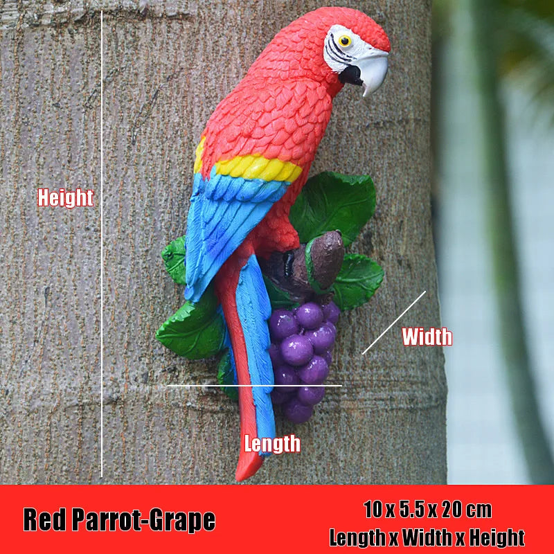 Creative Resin Parrot Wall Tree Mounted Outdoor Garden Decoration Statue Animal Sculpture For Home Office Garden Decor Ornament