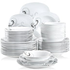 VEWEET ZOEY 48-Piece Black Decals Dinner Combi-Set Porcelain Tableware Set with Bowls Dessert Plates Soup Plate Dinner Plates