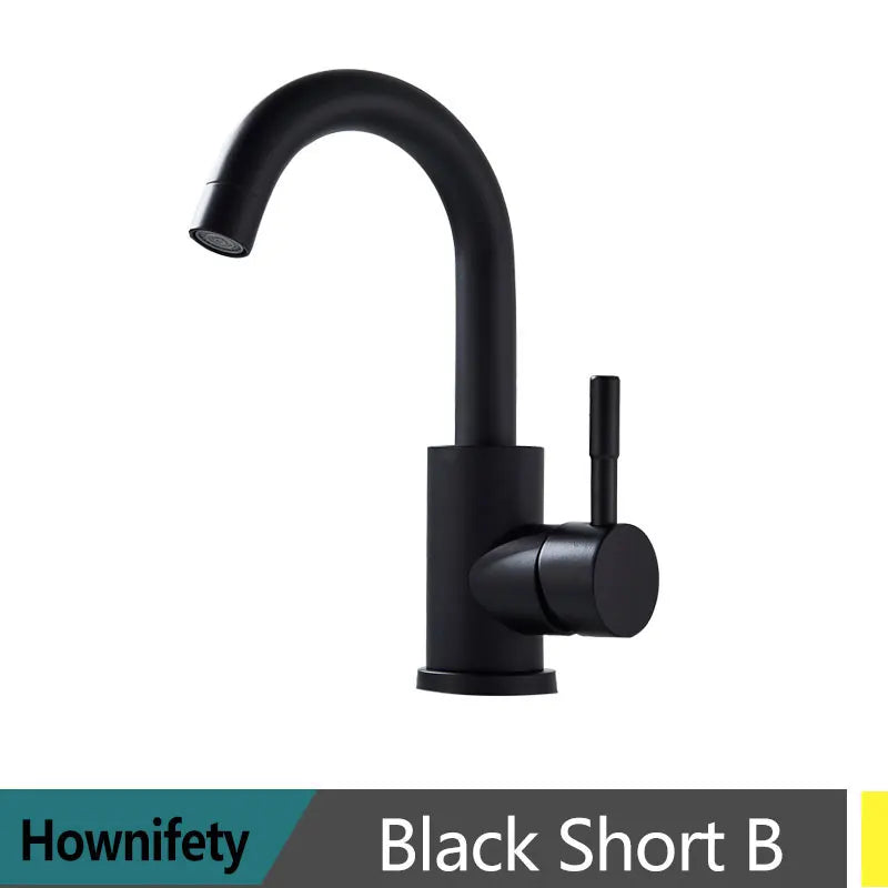 Black Modern Bathroom Basin Faucet Stainless Steel Hot Cold  Wash Mixer Crane Tap  Free Rotation Sink Faucets Single Handle