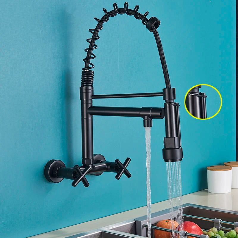 Myqualife Kitchen Faucet Torneira Cozinha Double Handle Mounted On Spring Faucet With 2 Nozzles Chrome Finish New Grifo Cocina